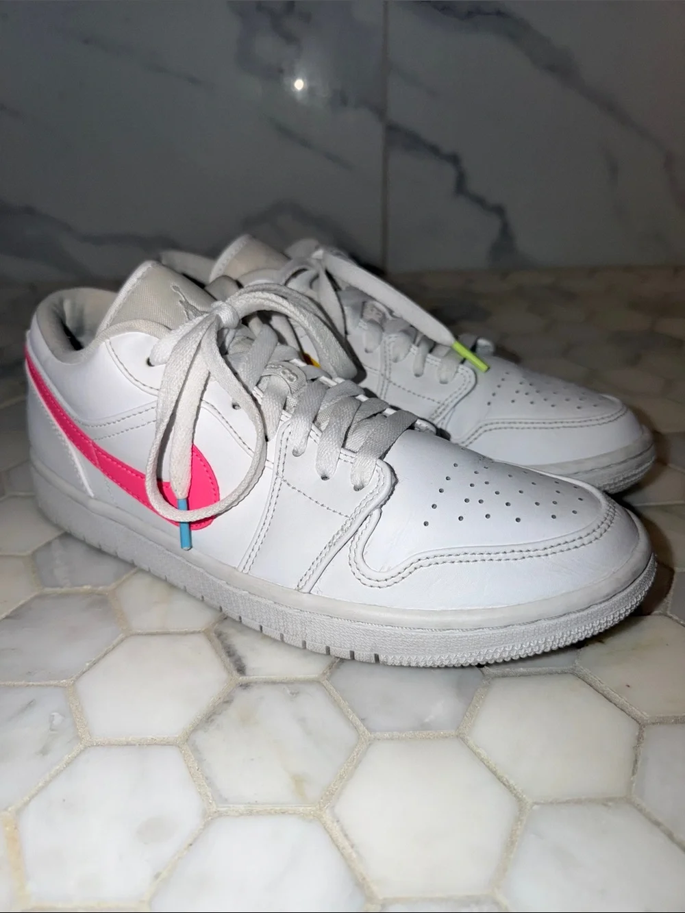 Nike Air Jordan 1 Low 'White Multi-Color' Neon Sneakers Mens Shoe Size 8.5